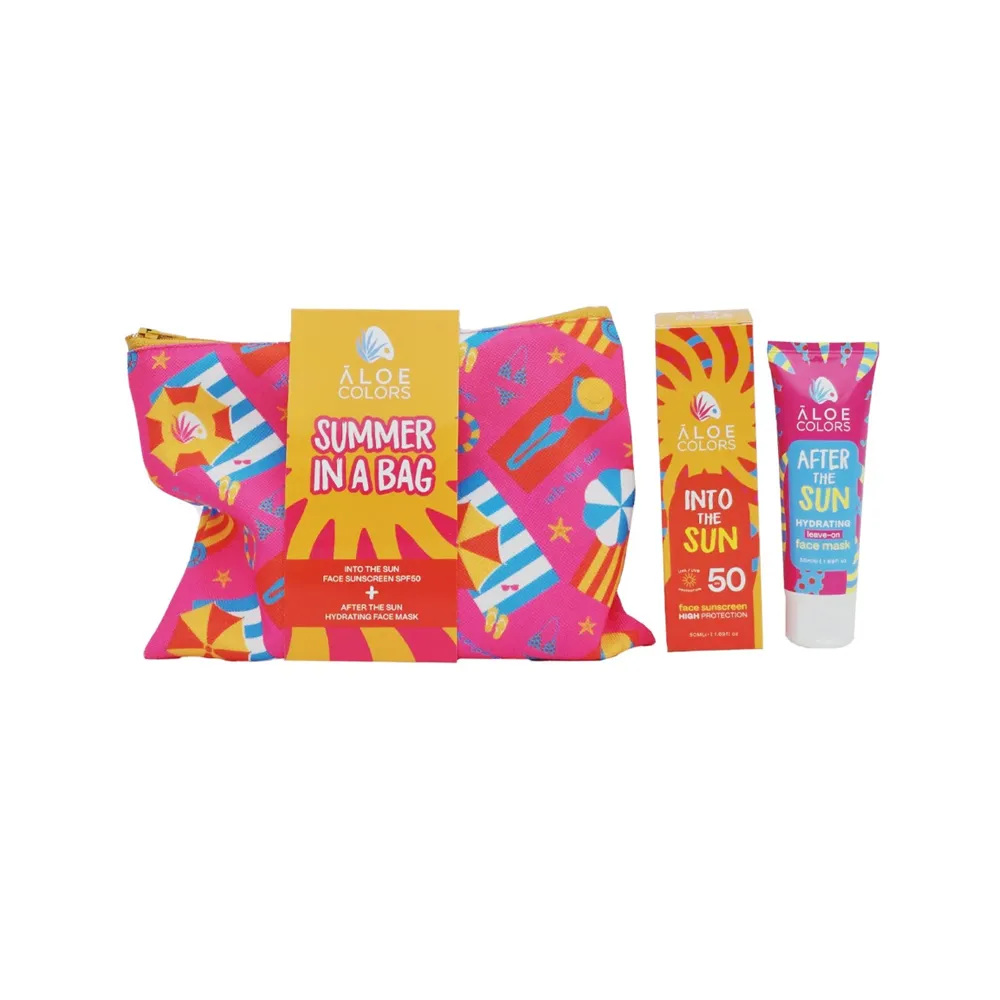 Aloe Colors Promo Summer In A Bag Into The Sun Face Sunscreen SPF50 50ml & After Sun Hydrating Leave-On Face Mask 50ml