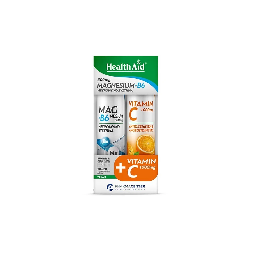 Health Aid Promo Magnesium + B6 20 effervescent tablets & Vitamin C 1000mg 20 effervescent tablets