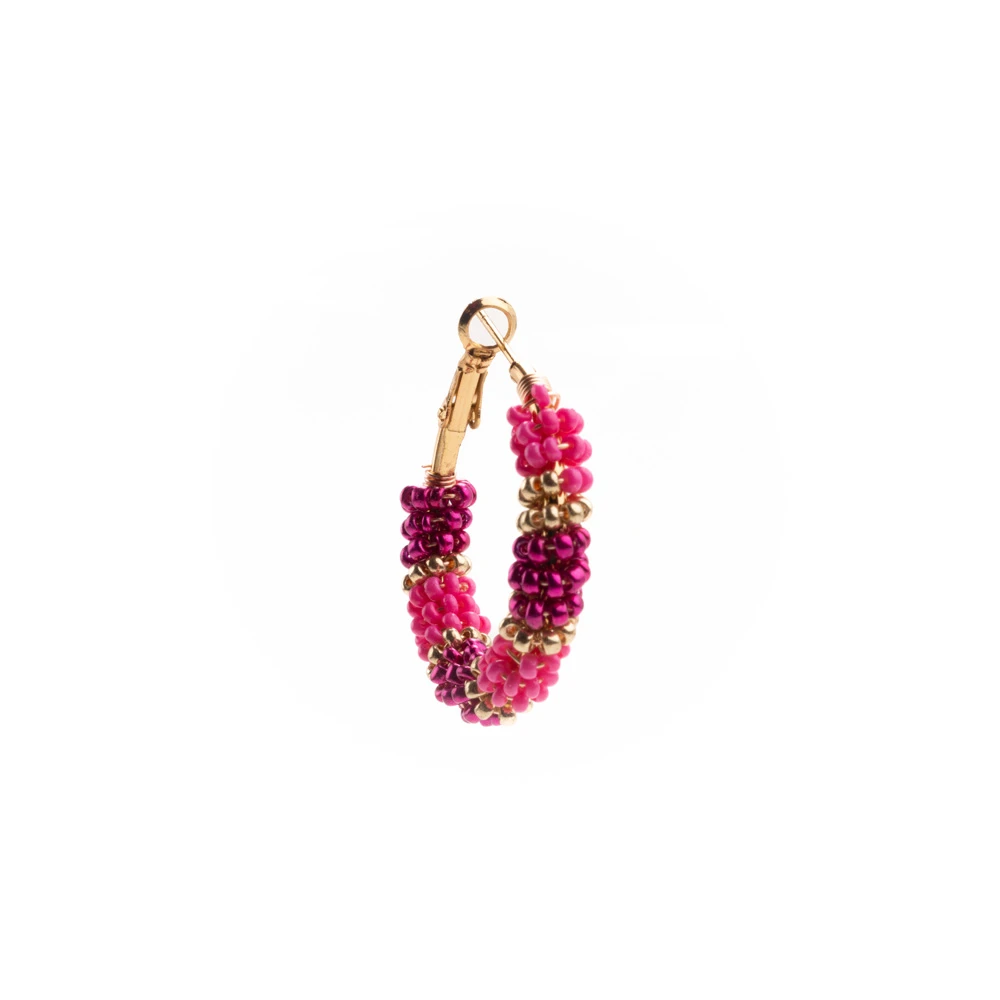 InoPlus Borghetti Women Art 1183 Earrings Gold Big Hoop With Pearls Fuchsia 1 pair