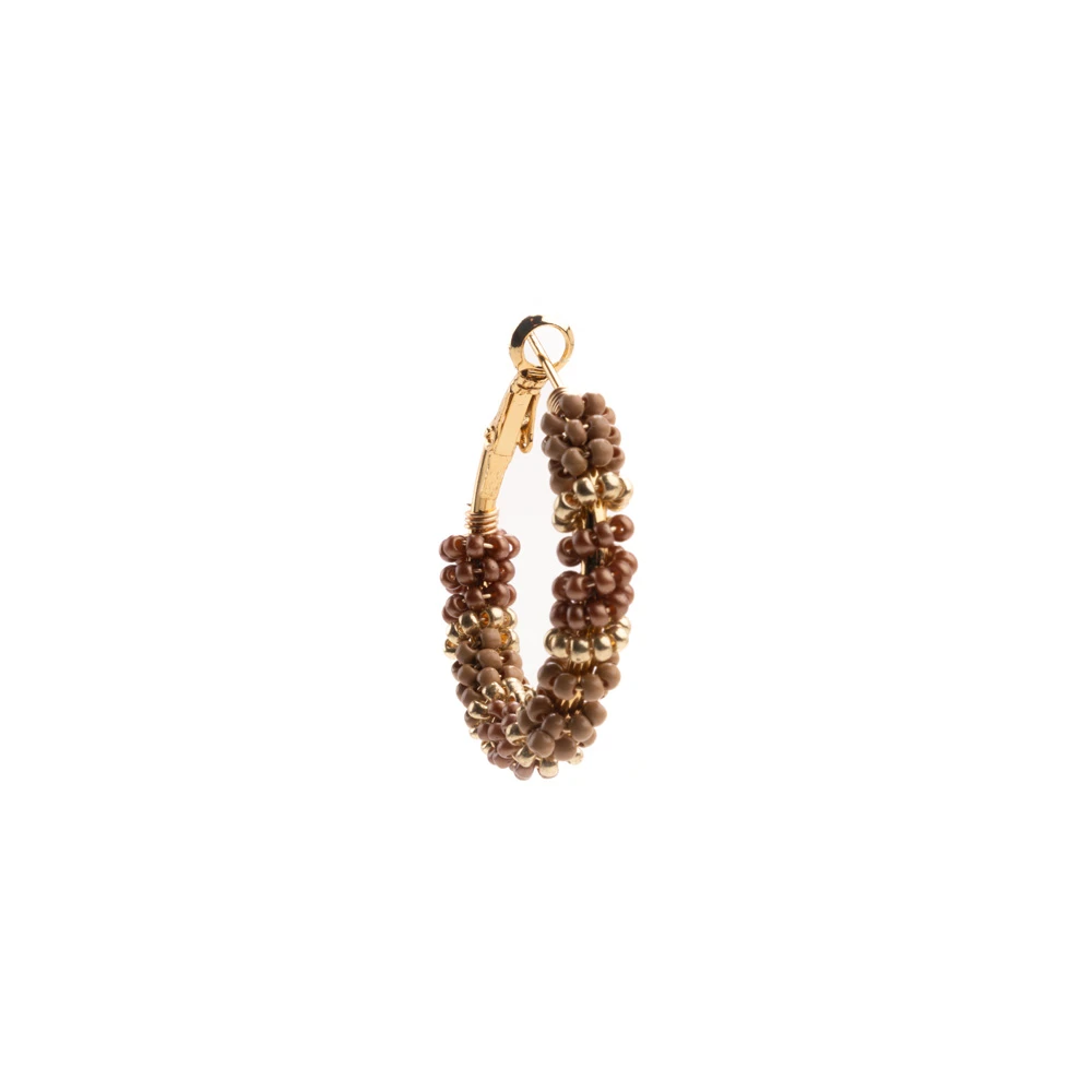 InoPlus Borghetti Women Art 1184 Earrings Gold Big Hoop With Pearls Brown 1 pair