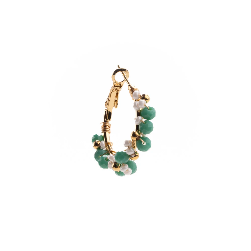 InoPlus Borghetti Women Art 1198 Gold Big Hoop Earrings With Pearls Tiffany Green 1 pair