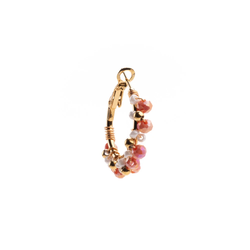 InoPlus Borghetti Women Art 1199 Gold Big Hoop Earrings With Pearls Pink 1 pair