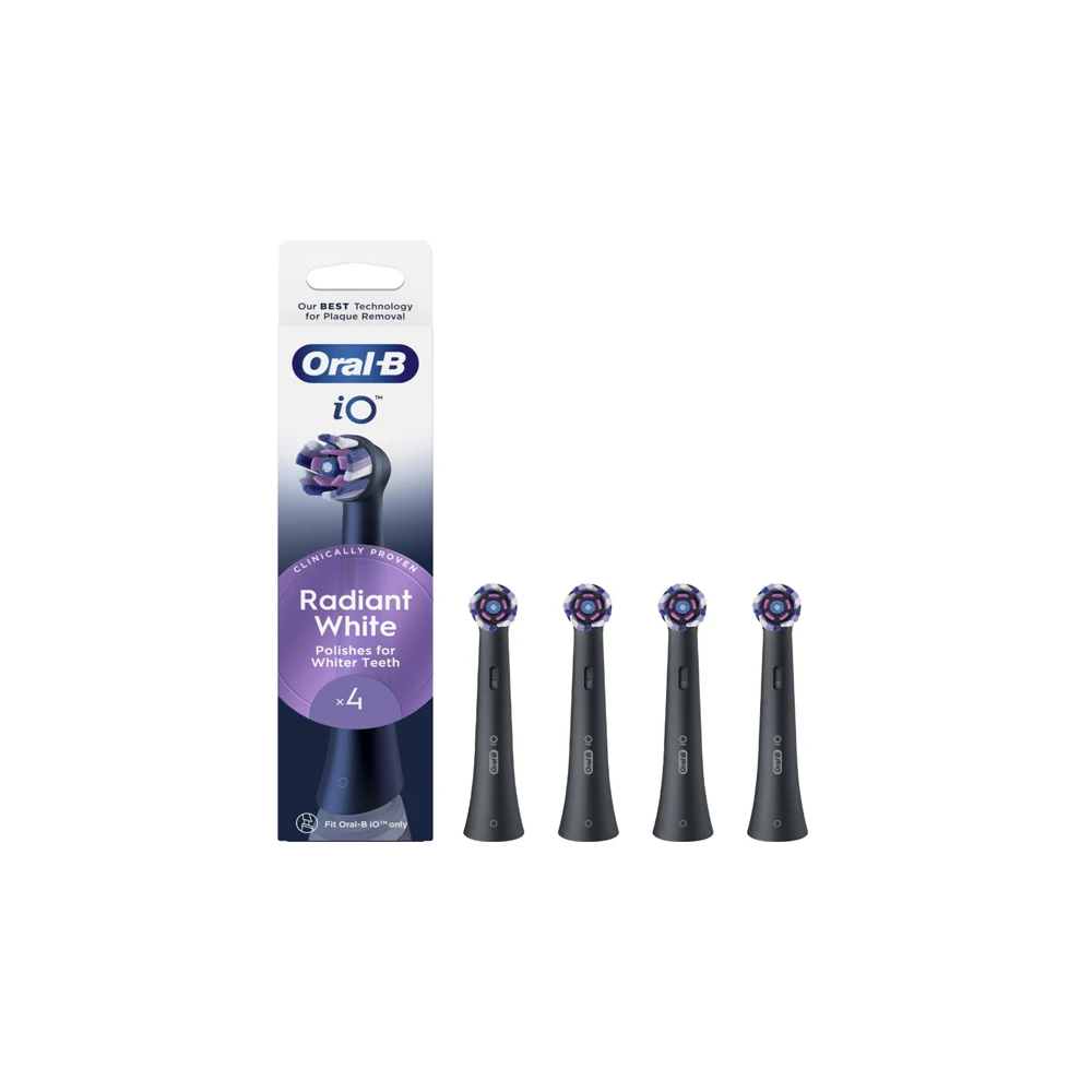 Oral-B iO Radiant White Black Replacement Electric Toothbrush Heads 4 pieces
