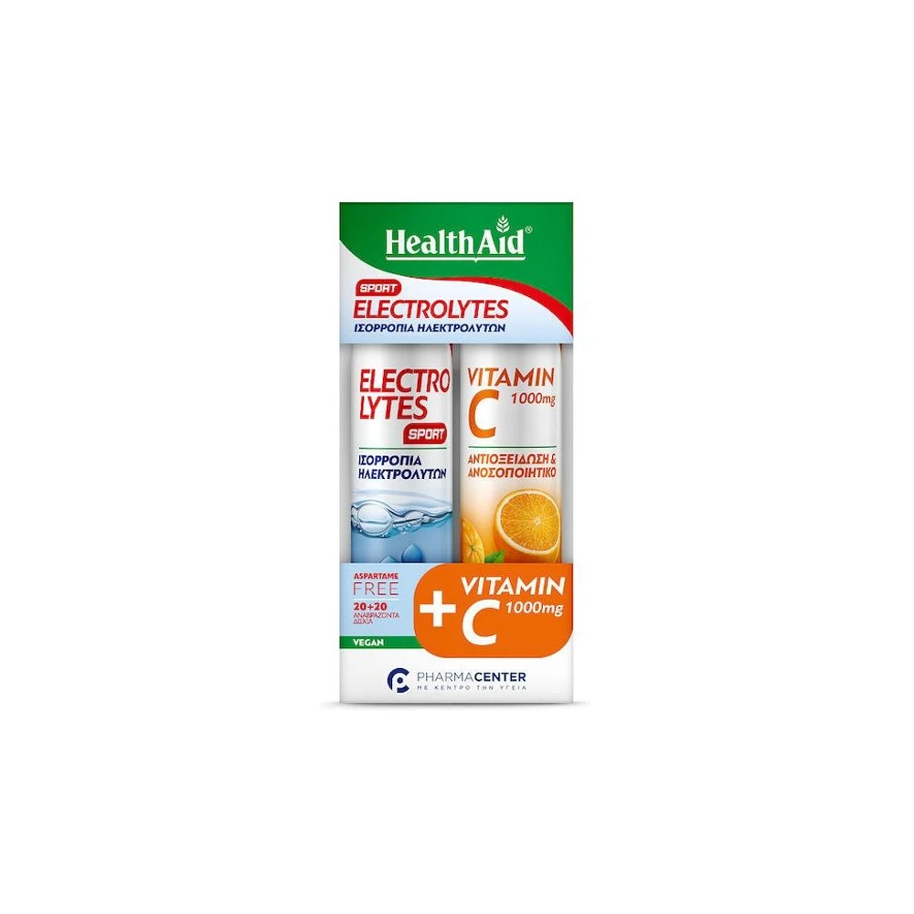 Health Aid Promo Electrolytes Sport Συμπλήρωμα Διατροφής Ηλεκτολυτών 20 αναβράζοντα δισκία & Vitamin C 1000mg Συμπλήρωμα Διατροφής Με Βιταμίνη C 20 αναβράζοντα δισκία