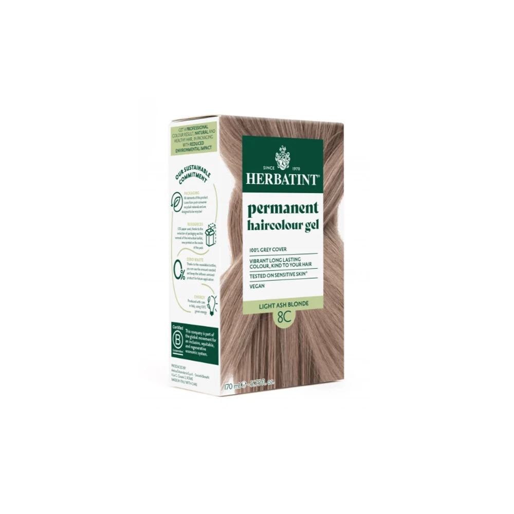 Herbatint Permanent Haircolour Gel Βαφή Μαλλιών 8C Ξανθό Ανοικτό Σταχτί 170ml