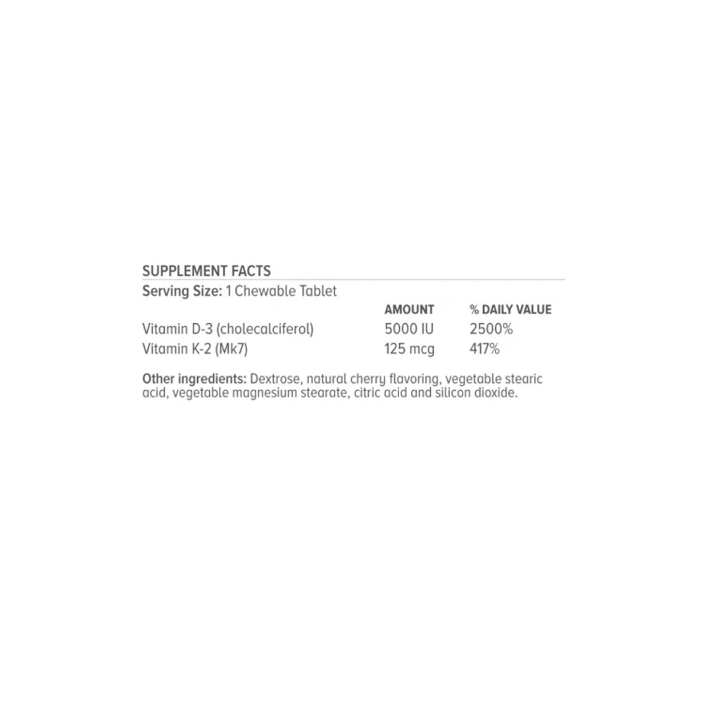 Natural Vitamins D3 & K2 MK7 125mg Συμπλήρωμα Διατροφής 60 μασώμενες ταμπλέτες