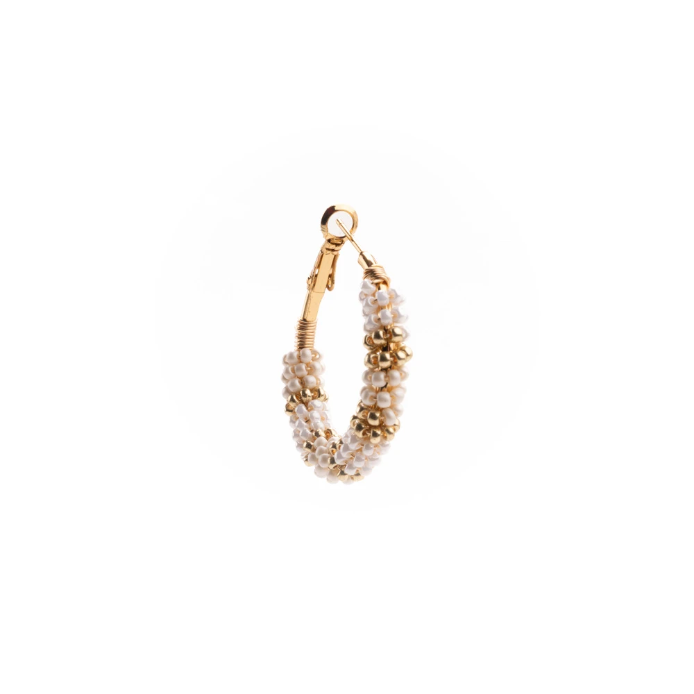 InoPlus Borghetti Art 1182 Gold Big Hoop Earrings With Pearls White 1 pair