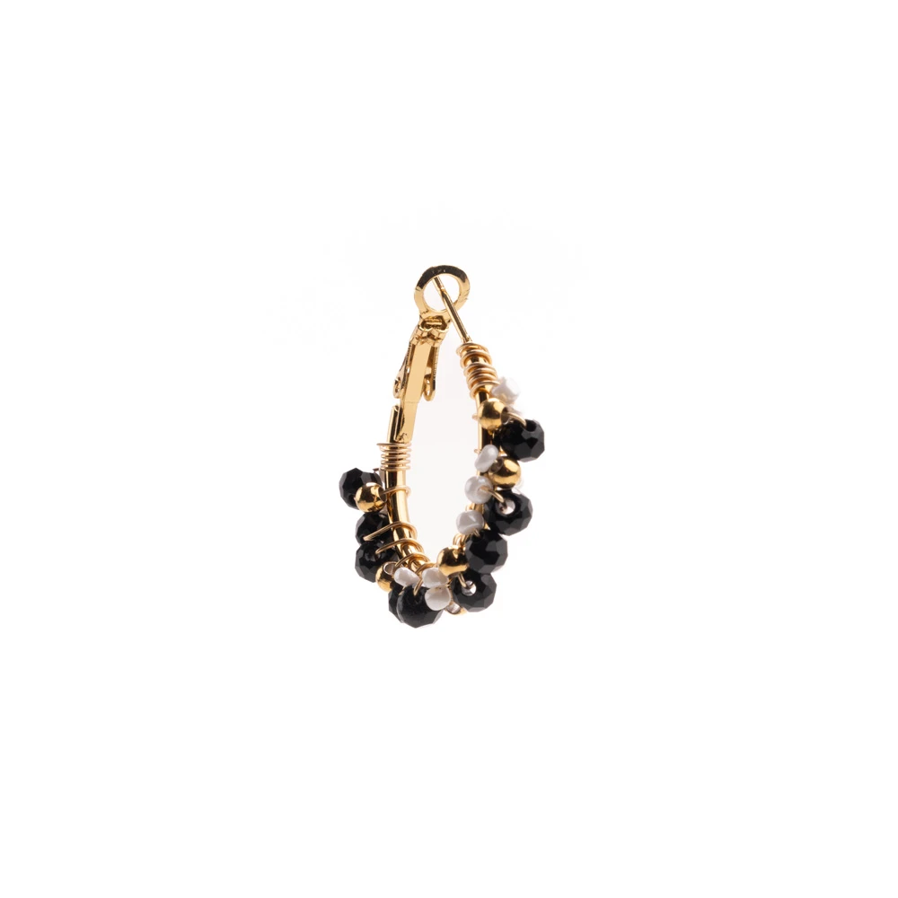 InoPlus Borghetti Art 1197 Earrings Gold Big Hoop With Pearls Black 1 pair