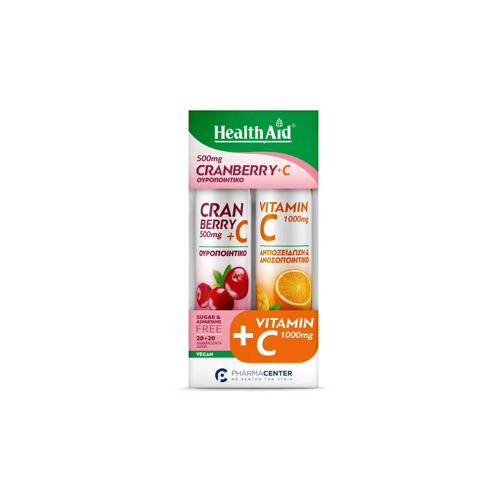 Health Aid Promo Cranberry 500mg + Vitamin C 20 effervescent tablets & Vitamin C 1000mg 20 effervescent tablets
