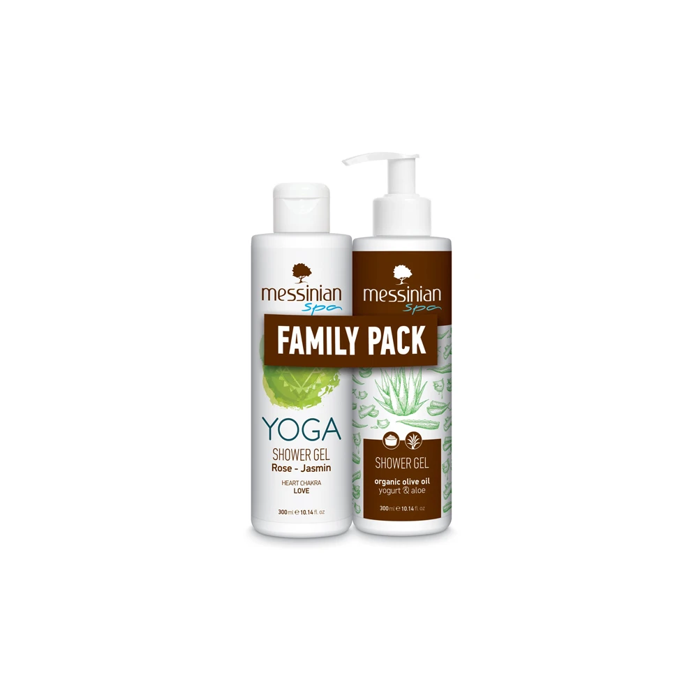 Messinian Spa Promo Family Pack Yoga Rose-Jasmin Shower Gel 300ml & Yogurt & Aloe Shower Gel 300ml