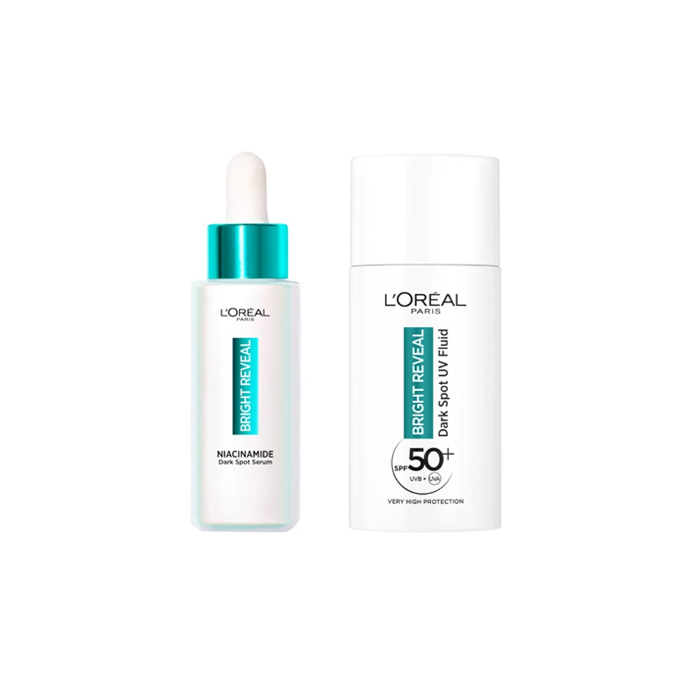 L'Oreal Paris Promo Bright Reveal Ρουτίνα Περιποίησης Με Ορό Προσώπου Με Νιασιναμίδη Κατά Των Κηλίδων 30ml & Αντηλιακή Κρέμα Προσώπου Πολύ Υψηλής Προστασίας Με Νιασιναμίδη 50ml