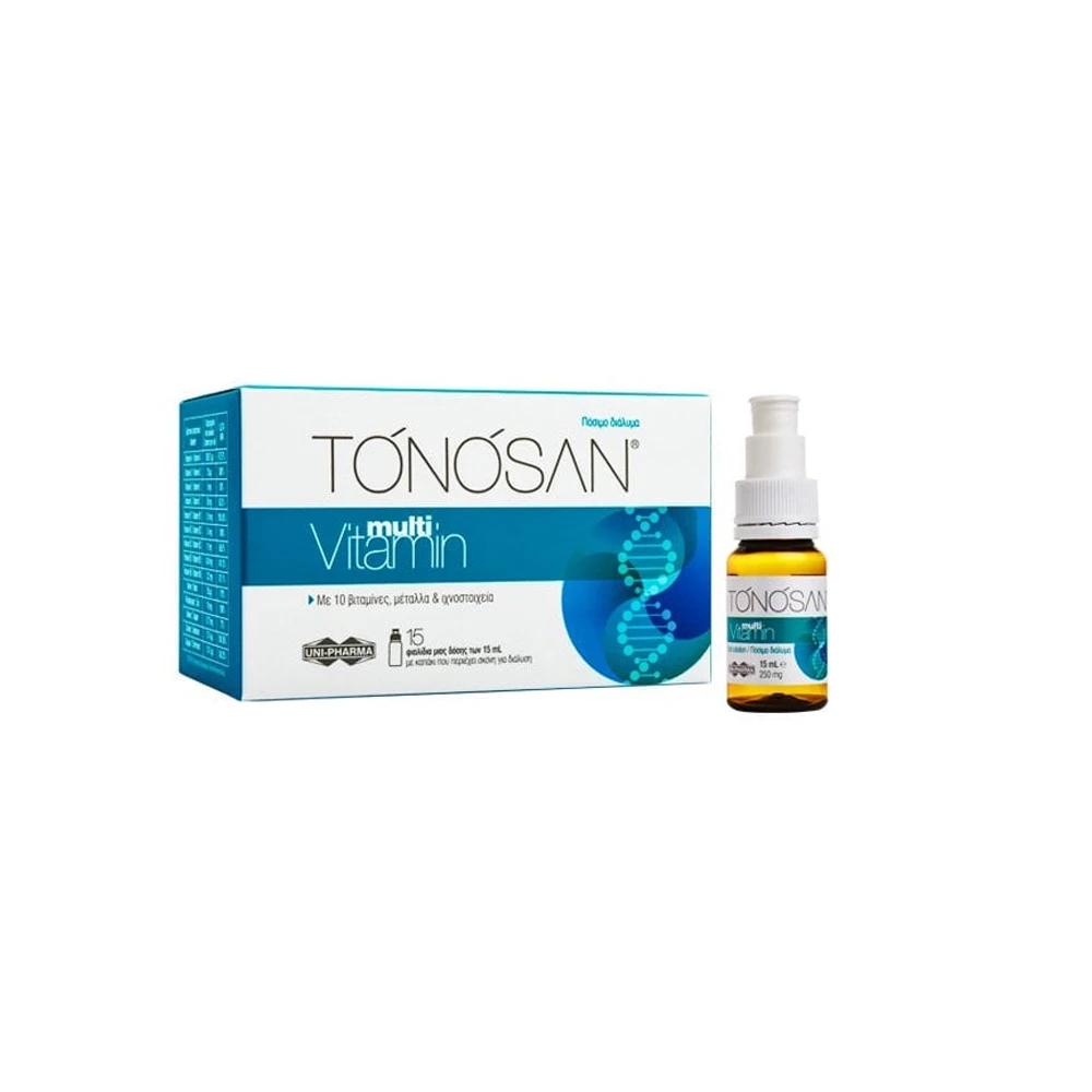 Uni-Pharma Tonosan Multivitamin Συμπλήρωμα Διατροφής Για Την Eνέργεια & Τόνωση Για Όλη Την Οικογένεια,15x15ml