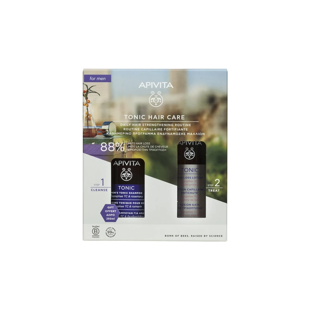 Apivita Promo Men's Hair Tonic Routine Hair Loss Lotion 150ml & Gift Tonic Shampoo For Men 250ml