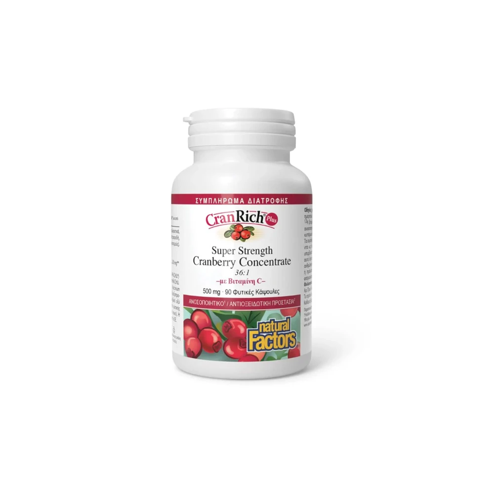 Natural Factors CranRich Plus Super Strength Cranberry Concentrate Συμπλήρωμα Διατροφής Με Κράνμπερι 90 φυτικές κάψουλες