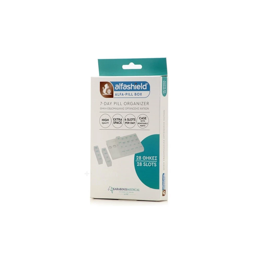 Alfashield Alfa Pill Box Θήκη Εβδομαδιαίας Οργάνωσης Χαπιών 28 Θήκες 1 τεμάχιο