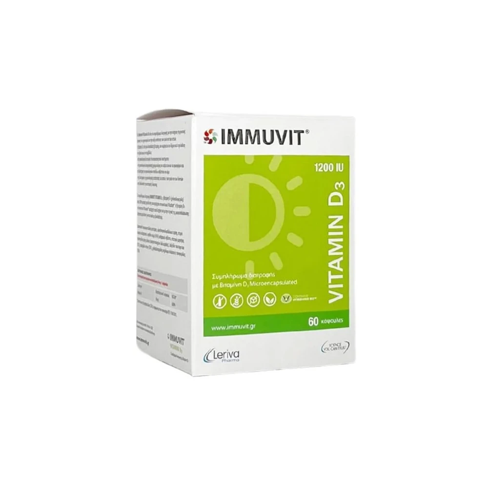 Leriva Immuvit Vitamin D3 1200IU Συμπλήρωμα Διατροφής Με Βιταμίνη D3 60 κάψουλες