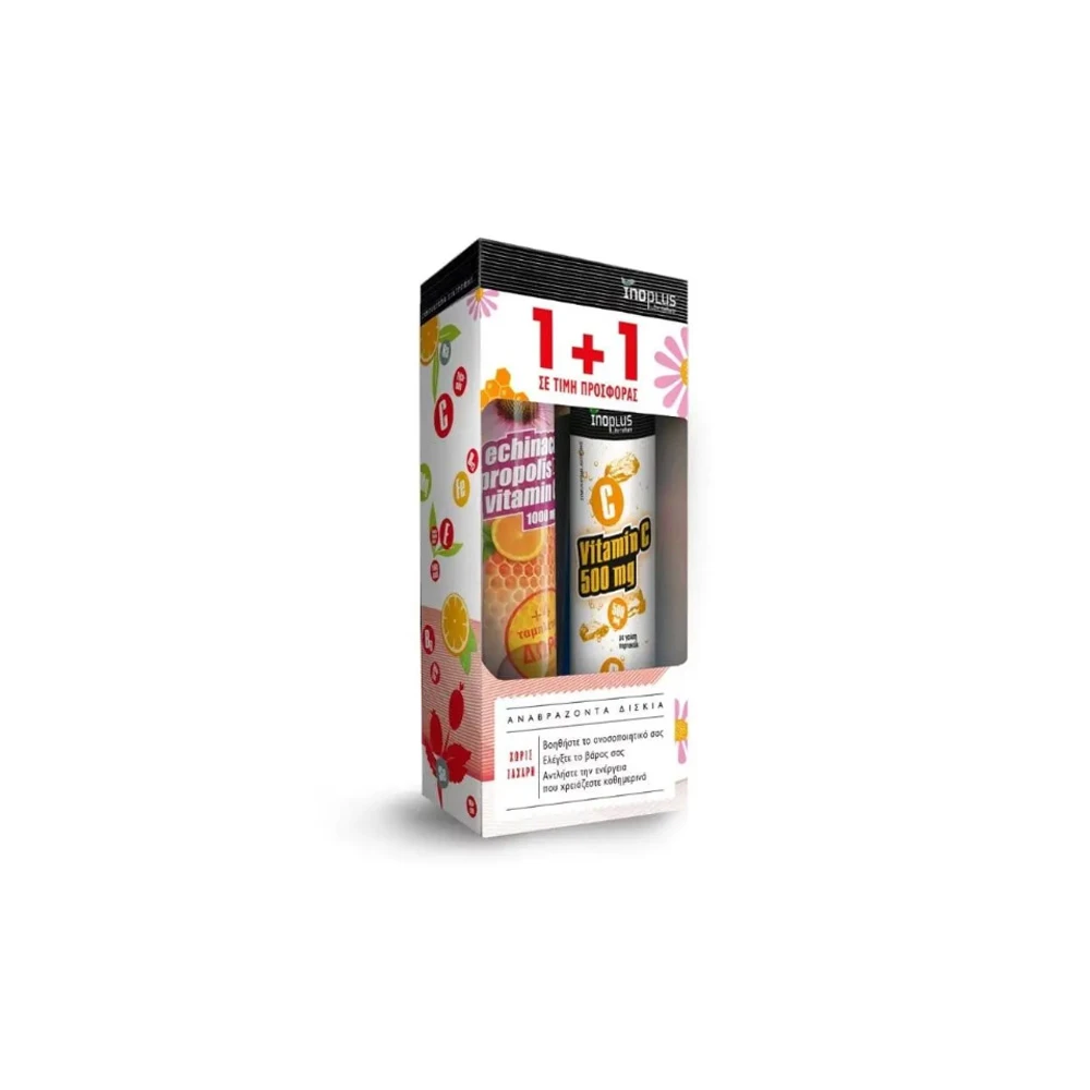 InoPlus Promo (1+1 Δώρο) Echinacea Propolis Vitamin C 1000mg Συμπλήρωμα Διατροφής Εχινάκεια Πρόπολη Βιταμίνη C 24 αναβράζοντα δισκία & Βιταμίνη C 500mg 20 αναβράζοντα δισκία