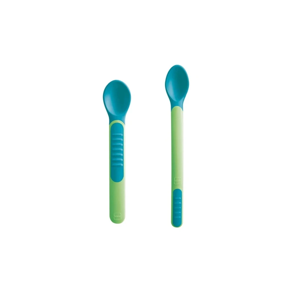 Mam Heat Sensitive Spoons & Cover θερμοευαίσθητα Κουταλάκια Με Καπάκι Πράσινα Για 6+ Μηνών 2 τεμάχια