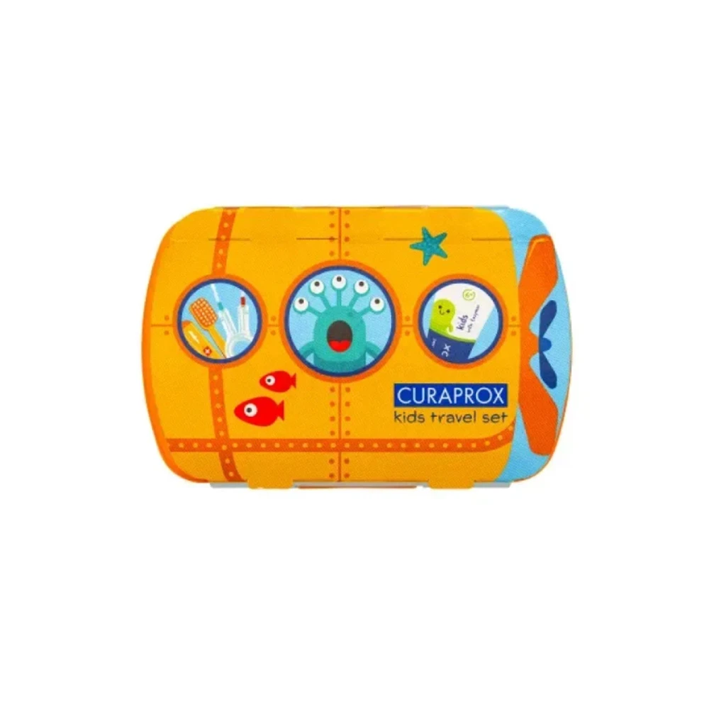 Curaprox Promo Kids Travel Set Για 6-12 Ετών Πορτοκαλί Με Οδοντόβουρτσα Ταξιδίου 1 τεμάχιο & Οδοντόκρεμα Μέντα 10ml & Μεσοδόντια Βουρτσάκια 2 τεμάχια