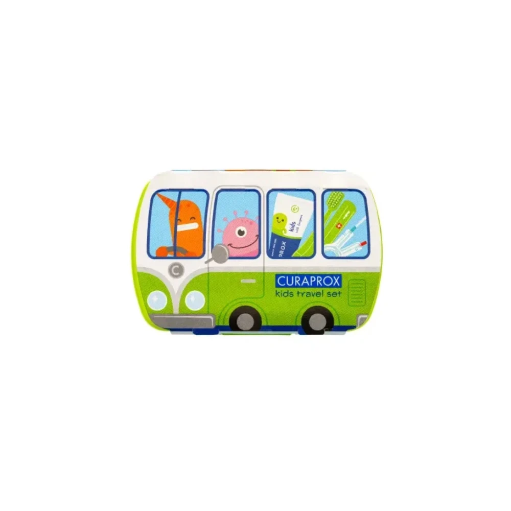 Curaprox Promo Kids Travel Set Για 6-12 Ετών Πράσινο Με Οδοντόβουρτσα Ταξιδίου 1 τεμάχιο & Οδοντόκρεμα Μέντα 10ml & Μεσοδόντια Βουρτσάκια 2 τεμάχια