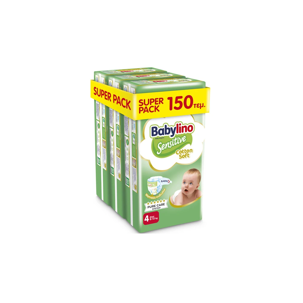 Babylino Super Pack Sensitive Cotton Soft Βρεφικές Πάνες Μέγεθος 4 (8-13kg) 150 πάνες