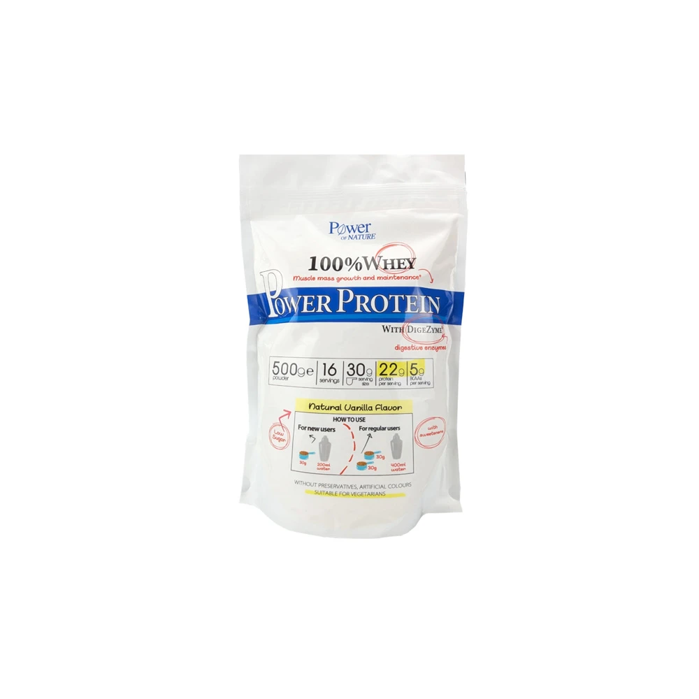 Power Health 100% Whey Power Protein Vanilla Συμπλήρωμα Διατροφής Πρωτεΐνης Ορού Γάλακτος Για Αύξηση & Διατήρηση Μυϊκής Μάζας Με Γεύση Βανίλια 500gr