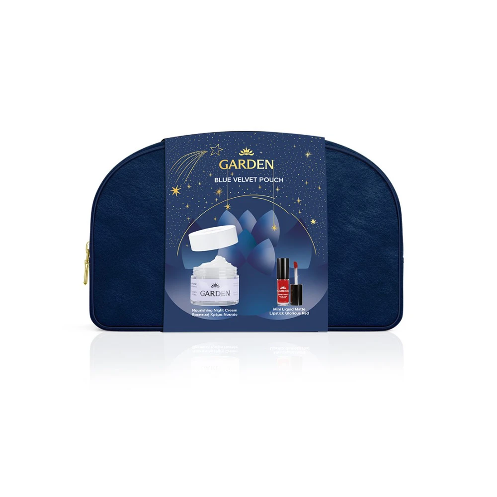 Garden Promo Blue Velvet Pouch Nourishing Night Cream With Avocado 50ml & Μini Liquid Matte Lipstick Glorious Red 05 2ml