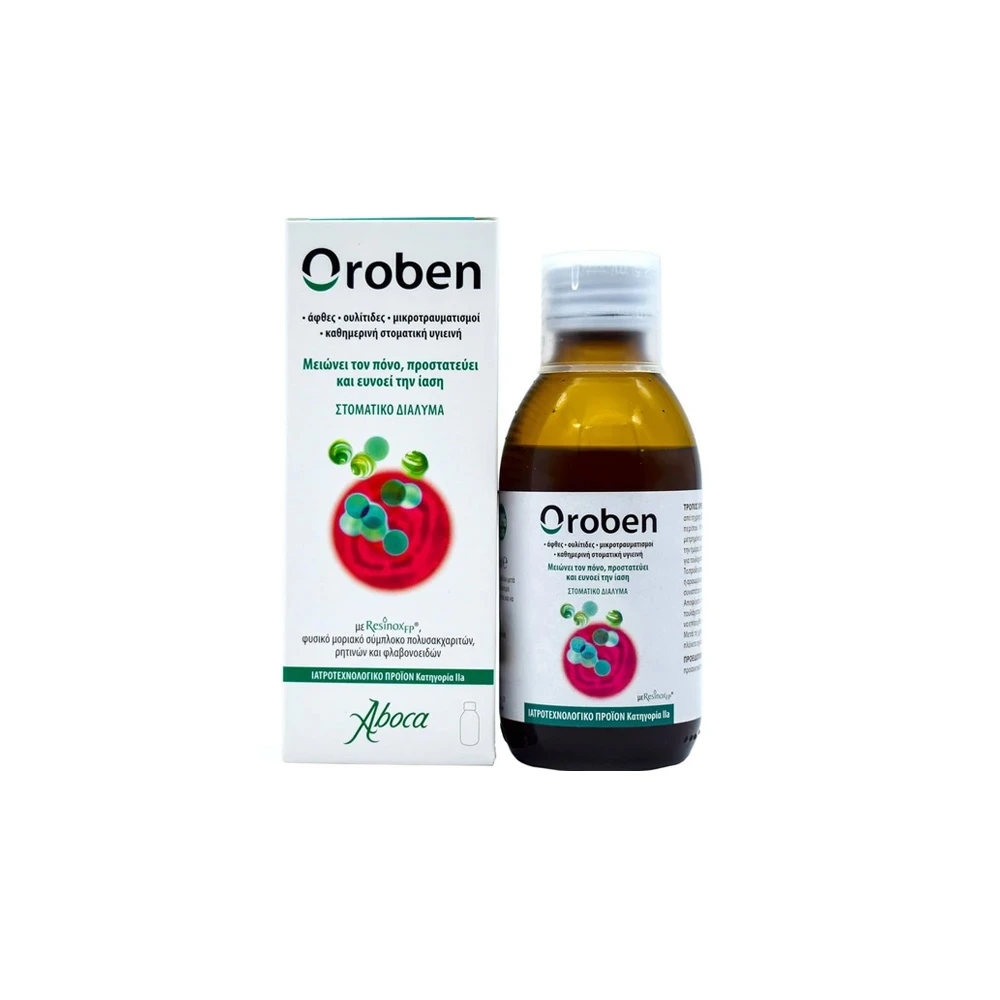 Aboca Oroben Oral Solution Στοματικό Διάλυμα Που Μειώνει Τον Πόνο Προστατεύει & Ευνοεί Την Ίαση Της Άφθας & Της Ουλίτιδας 150ml