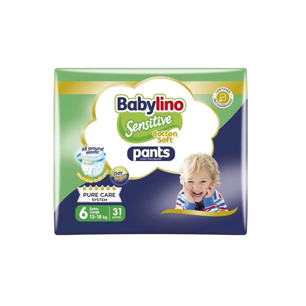Babylino Sensitive Pants Cotton Soft Unisex Μέγεθος 6 Extra Large (13-18kg) 31 πάνες βρακάκι