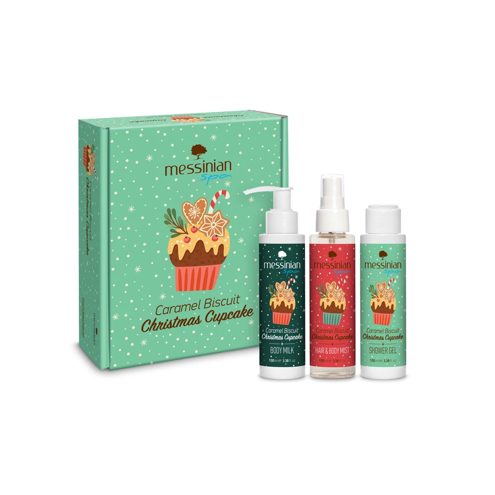 Messinian Spa Promo Caramel-Biscuit Cupcake Shower Gel 100ml & Body Milk 100ml & Hair & Body Mist 100ml