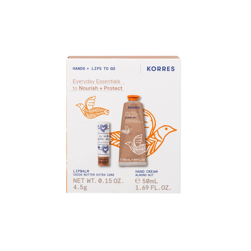 Korres Promo Hands & Lips To Go Almond Nut Hand Cream 50ml & Lipbalm Cocoa Butter Extra Care 4.5gr