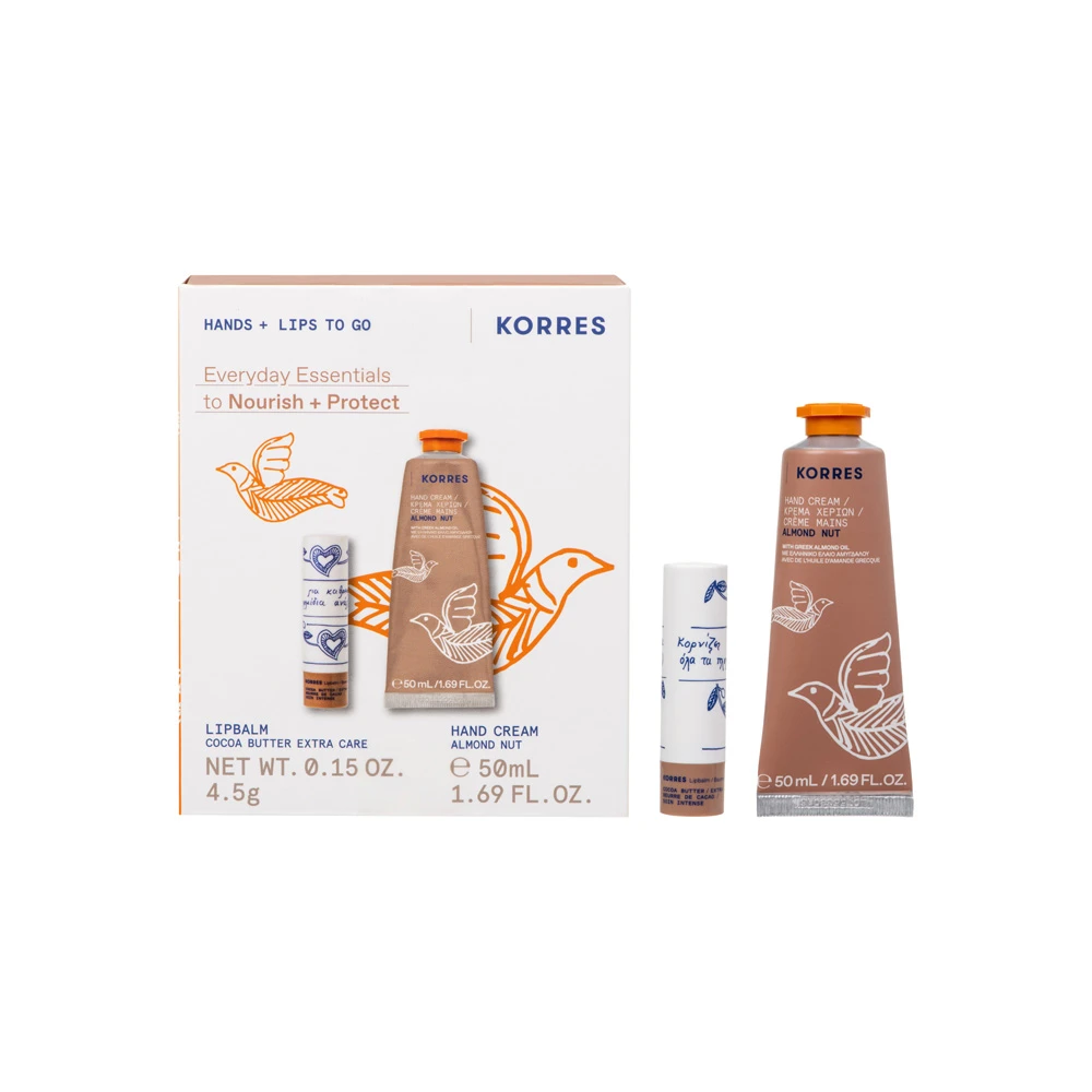 Korres Promo Hands & Lips To Go Almond Nut Hand Cream 50ml & Lipbalm Cocoa Butter Extra Care 4.5gr