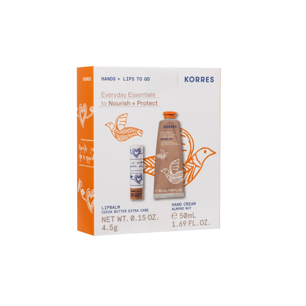 Korres Promo Hands & Lips To Go Almond Nut Hand Cream 50ml & Lipbalm Cocoa Butter Extra Care 4.5gr