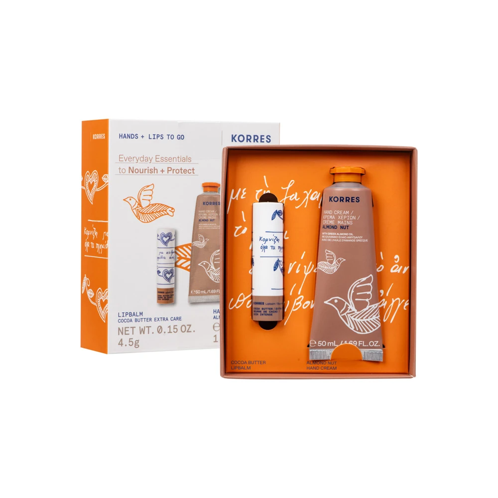 Korres Promo Hands & Lips To Go Almond Nut Hand Cream 50ml & Lipbalm Cocoa Butter Extra Care 4.5gr