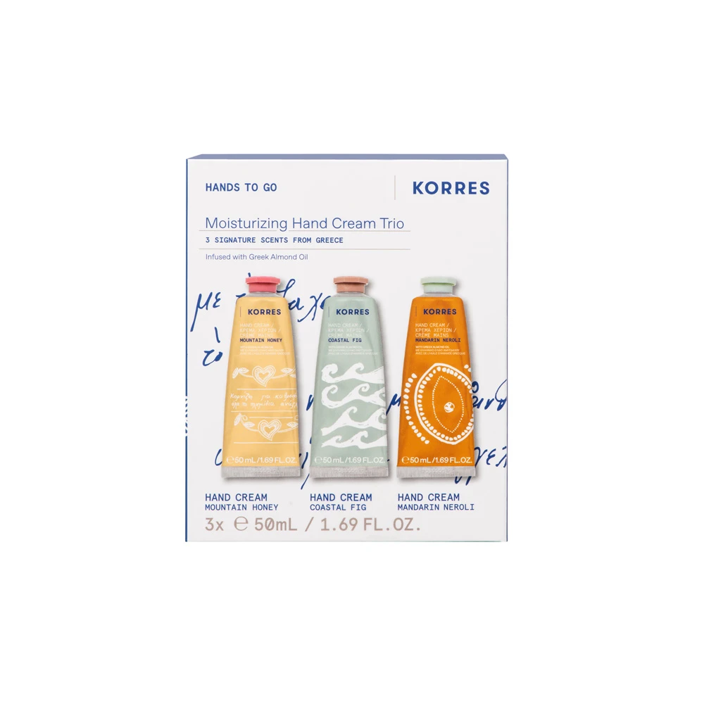 Korres Promo Hands to Go Moisturizing Hand Cream Trio Mountain Honey 50ml & Coastal Fig 50ml & Mandarin Neroli 50ml