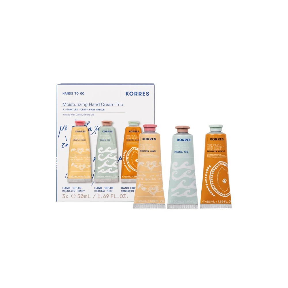 Korres Promo Hands to Go Moisturizing Hand Cream Trio Mountain Honey 50ml & Coastal Fig 50ml & Mandarin Neroli 50ml