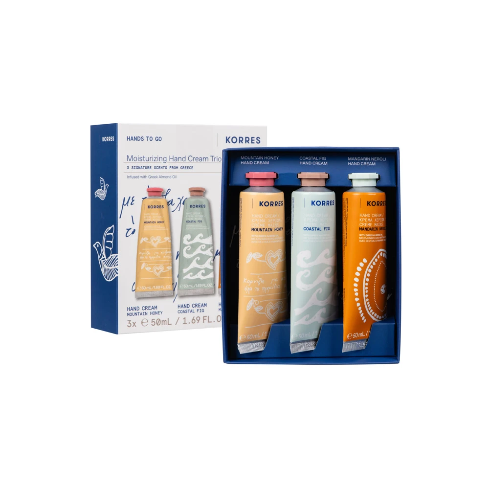 Korres Promo Hands to Go Moisturizing Hand Cream Trio Mountain Honey 50ml & Coastal Fig 50ml & Mandarin Neroli 50ml