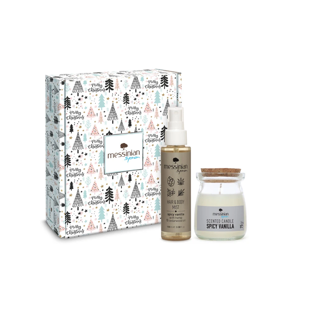 Messinian Spa Promo Christmas Box Spread The Scent Spicy Vanilla Scented Candle 75gr & Hair & Body Mist 100ml