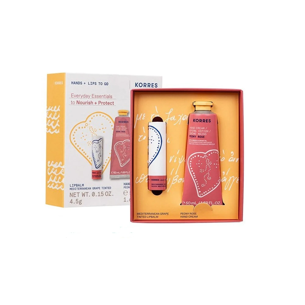 Korres Promo Moisturizing Care To Go Hand Cream Peony Rose 50ml & Grape Tinted Lip Βalm 4.5gr