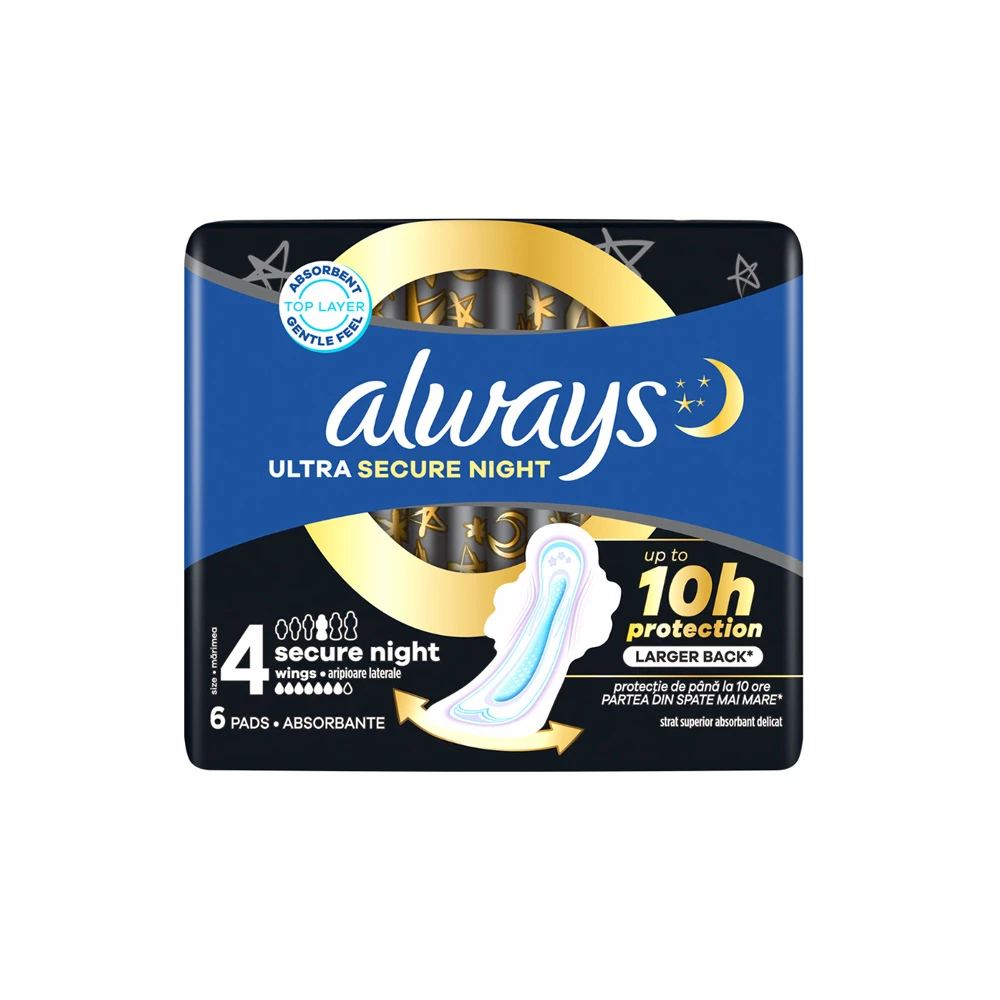 Always Ultra Secure Night Σερβιέτες Με Φτερά Νο.4 6 τεμάχια