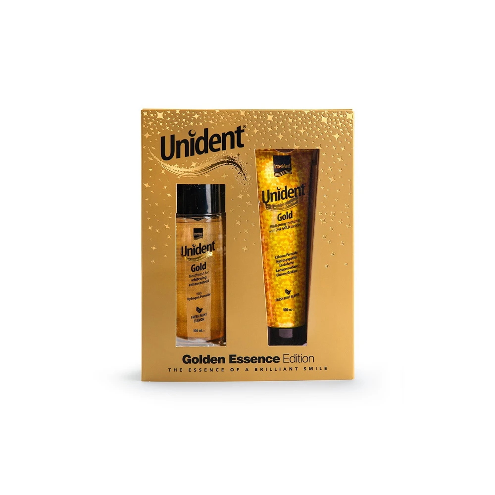 InterMed Promo Unident Golden Essence Edition Toothpaste Unident Gold Whitening 100ml & Mouthwash Unident Gold 100ml