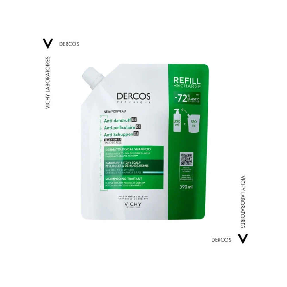 Vichy Dercos Anti-Dandruff DS Σαμπουάν Κατά Της Πιτυρίδας Για Κανονικά & Λιπαρά Μαλλιά Refill Ανταλλακτικό 390ml