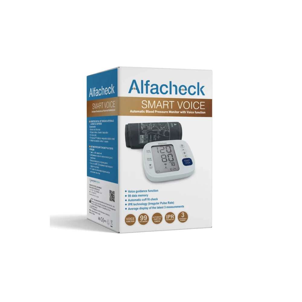 Alfacheck Smart Voice Upper Arm Blood Pressure Monitor With Voice Guidance 1 piece