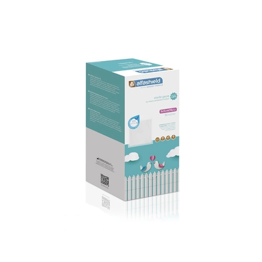 Alfashield Alfa Gauze Sterile Gauze Steam Sterilization Method New Born Care 16 ply (5x5cm) 50 pieces