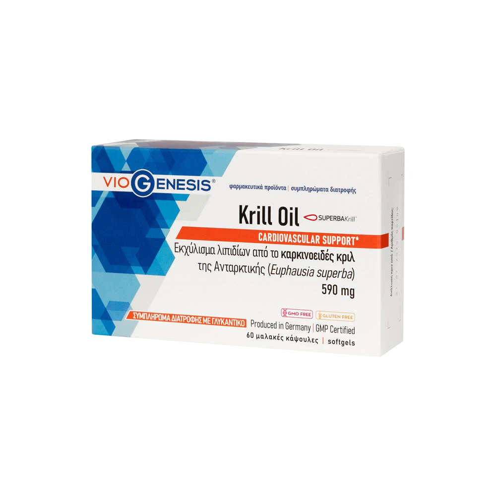 VioGenesis Krill Oil 590mg Συμπλήρωμα Διατροφής Με Πατενταρισμένο Εκχύλισμα Λιπιδίων Από Το Καρκινοειδές Κριλ Της Ανταρκτικής (Euphausia Superba) 60 μαλακές κάψουλες