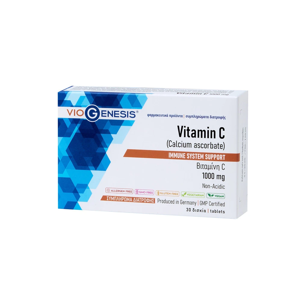 VioGenesis Vitamin C 1000mg Συμπλήρωμα Διατροφής Με Αλκαλική Βιταμίνη C Ως Ασκορβικό Ασβέστιο 30 ταμπλέτες