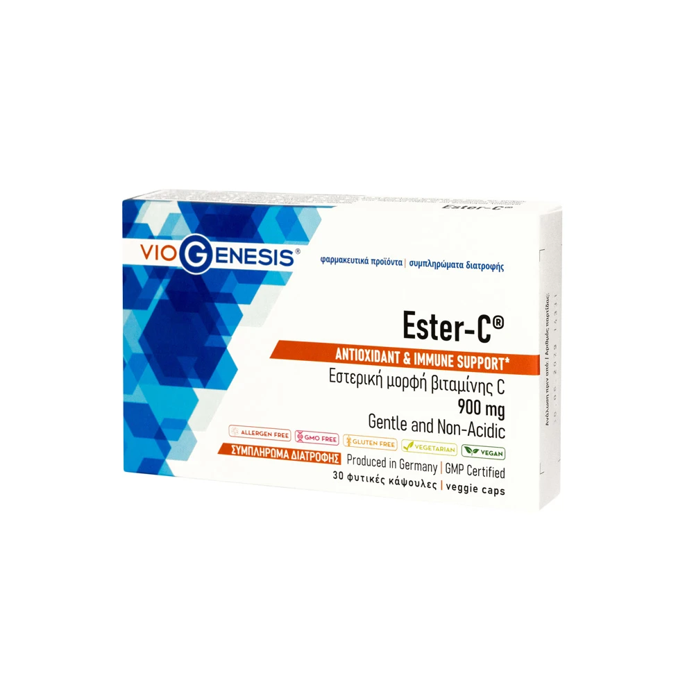 VioGenesis Ester-C 900mg Συμπλήρωμα Διατροφής Με Βιταμίνη C Σε Εστερική Μορφή 30 φυτικές κάψουλες