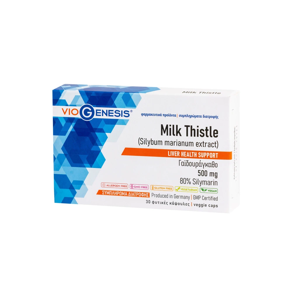 VioGenesis Milk Thistle 500mg Συμπλήρωμα Διατροφής Με Γαϊδουράγκαθο 30 φυτικές κάψουλες
