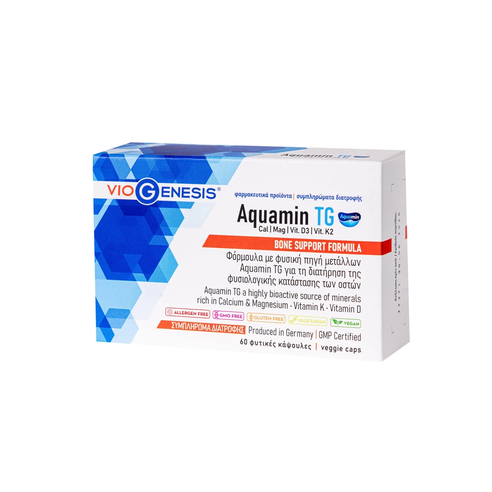 VioGenesis Aquamin TG (Cal & Mag) With Vit. D3 & Vit. K2 Συμπλήρωμα Διατροφής Για Τη Διατήρηση Της Φυσιολογικής Κατάστασης Των Οστών 60 φυτικές κάψουλες