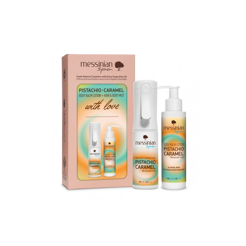 Messinian Spa Promo Pistachio & Caramel Hair & Body Mist 90ml & Body Balm Lotion 100ml
